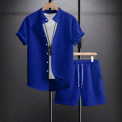 Men's Jacquard Casual Short Sleeve Shirt Outfit eprolo