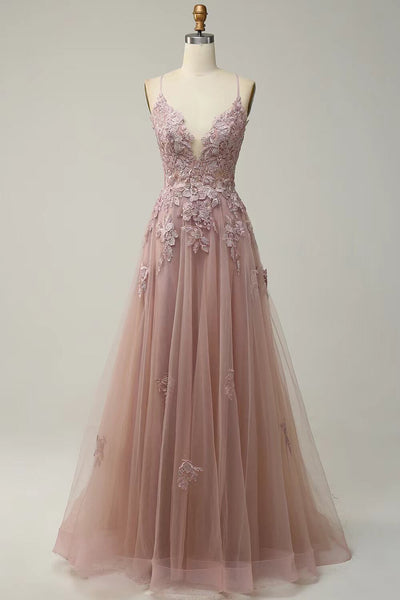 Elegant long evening dress with spaghetti straps
