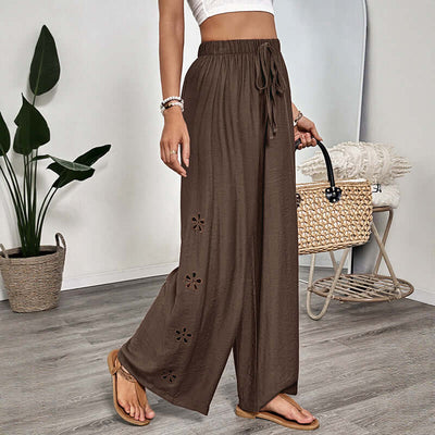 Casual Simple Style Lace-up Embroidered Loose Wide-leg Pants eprolo