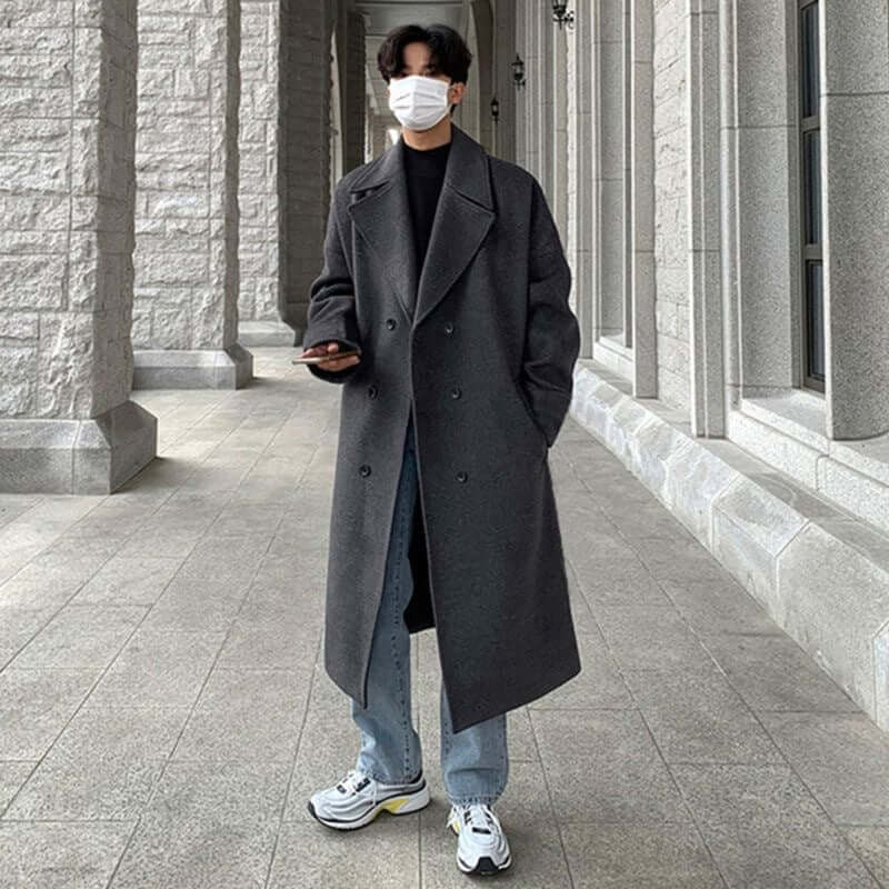 Winter Woolen Men's Mid-length Over-the-knee Suit Collar Double Breasted Woolen Trench Coat Thickened eprolo