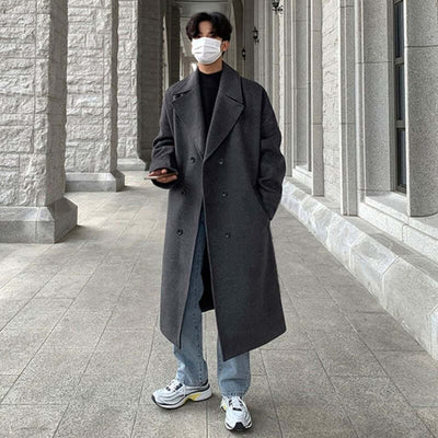 Winter Woolen Men's Mid-length Over-the-knee Suit Collar Double Breasted Woolen Trench Coat Thickened eprolo