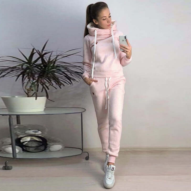Women's Fleece Leather Seal Long Sleeve Hooded Casual Sports Suit eprolo