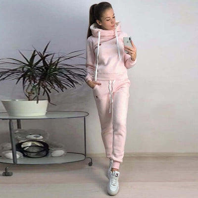Women's Fleece Leather Seal Long Sleeve Hooded Casual Sports Suit eprolo