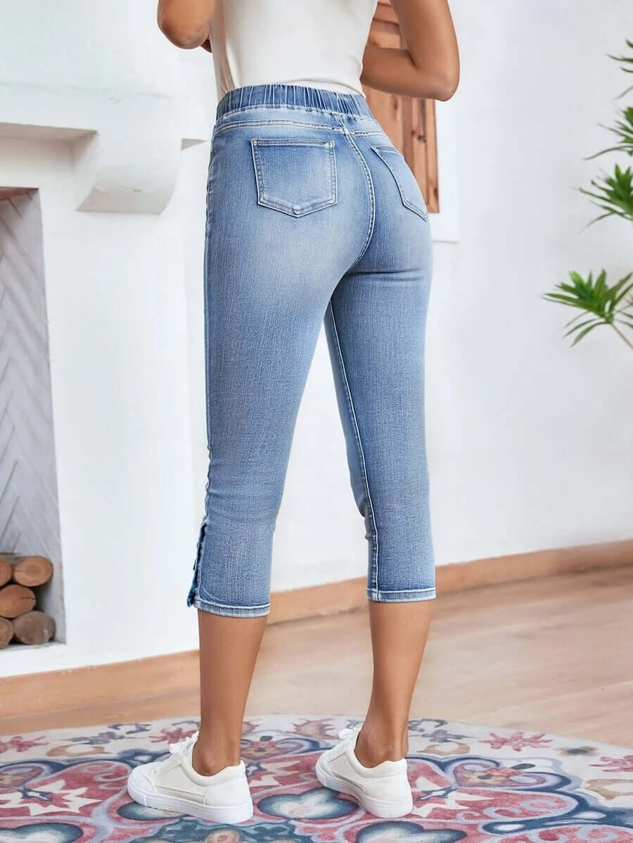 Elastic Waistband Lace-up Stretch Jeans For Women Dropshipman