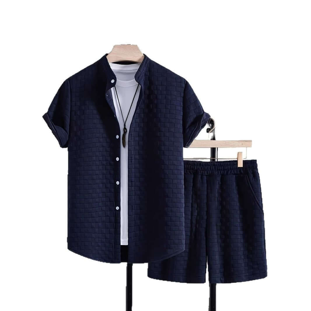 Men's Jacquard Casual Short Sleeve Shirt Outfit eprolo