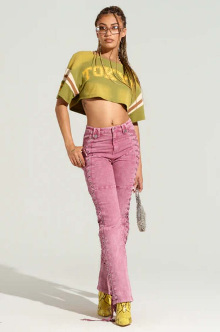 European And American Fashion Women's Wear Bandage Drawstring Hot Girl Jeans Dropshipman