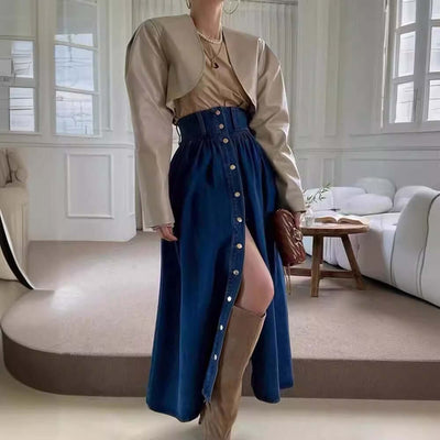 Fashion Slimming Single-breasted Denim Skirt eprolo