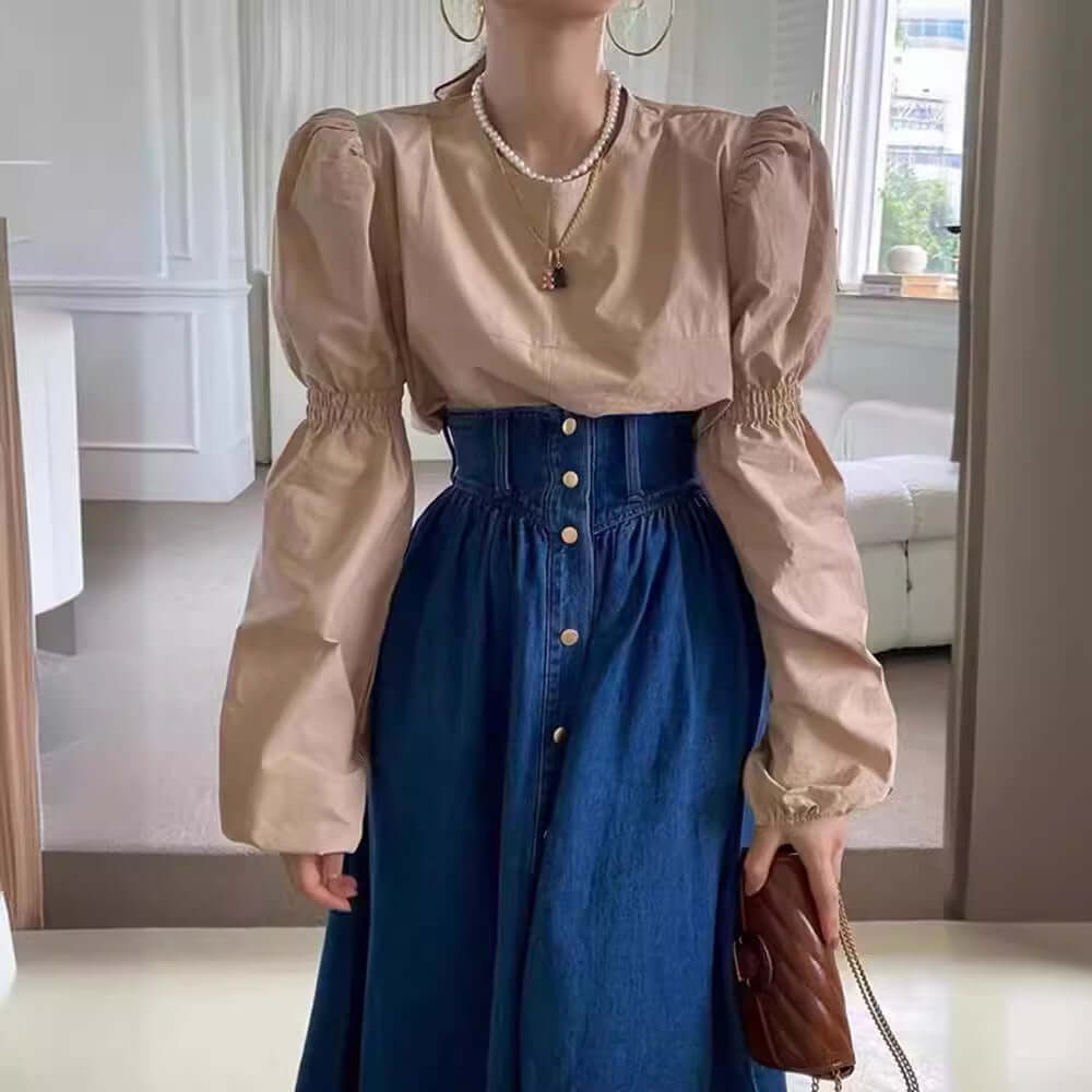 Fashion Slimming Single-breasted Denim Skirt eprolo