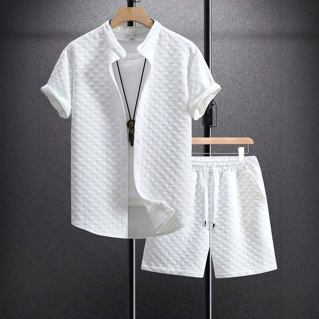 Men's Jacquard Casual Short Sleeve Shirt Outfit eprolo