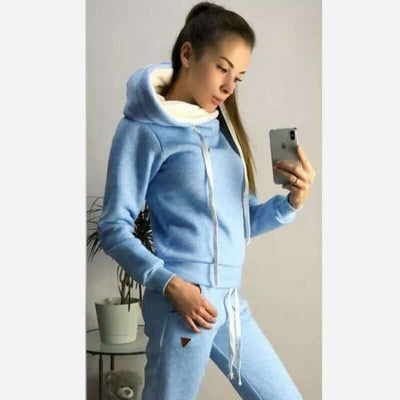 Women's Fleece Leather Seal Long Sleeve Hooded Casual Sports Suit eprolo