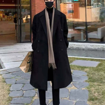 Winter Woolen Men's Mid-length Over-the-knee Suit Collar Double Breasted Woolen Trench Coat Thickened eprolo