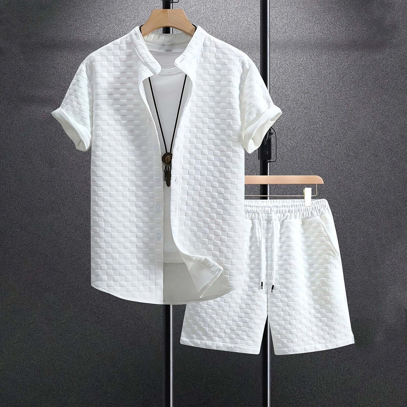 Men's Jacquard Casual Short Sleeve Shirt Outfit eprolo