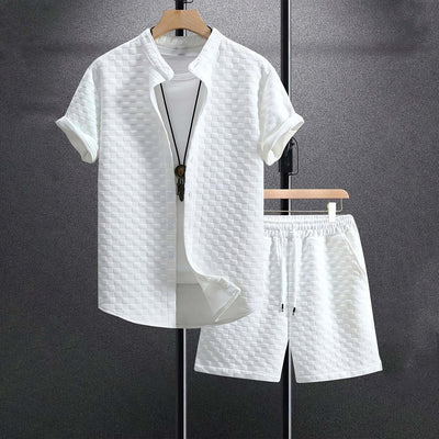 Men's Jacquard Casual Short Sleeve Shirt Outfit eprolo