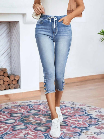 Elastic Waistband Lace-up Stretch Jeans For Women Dropshipman