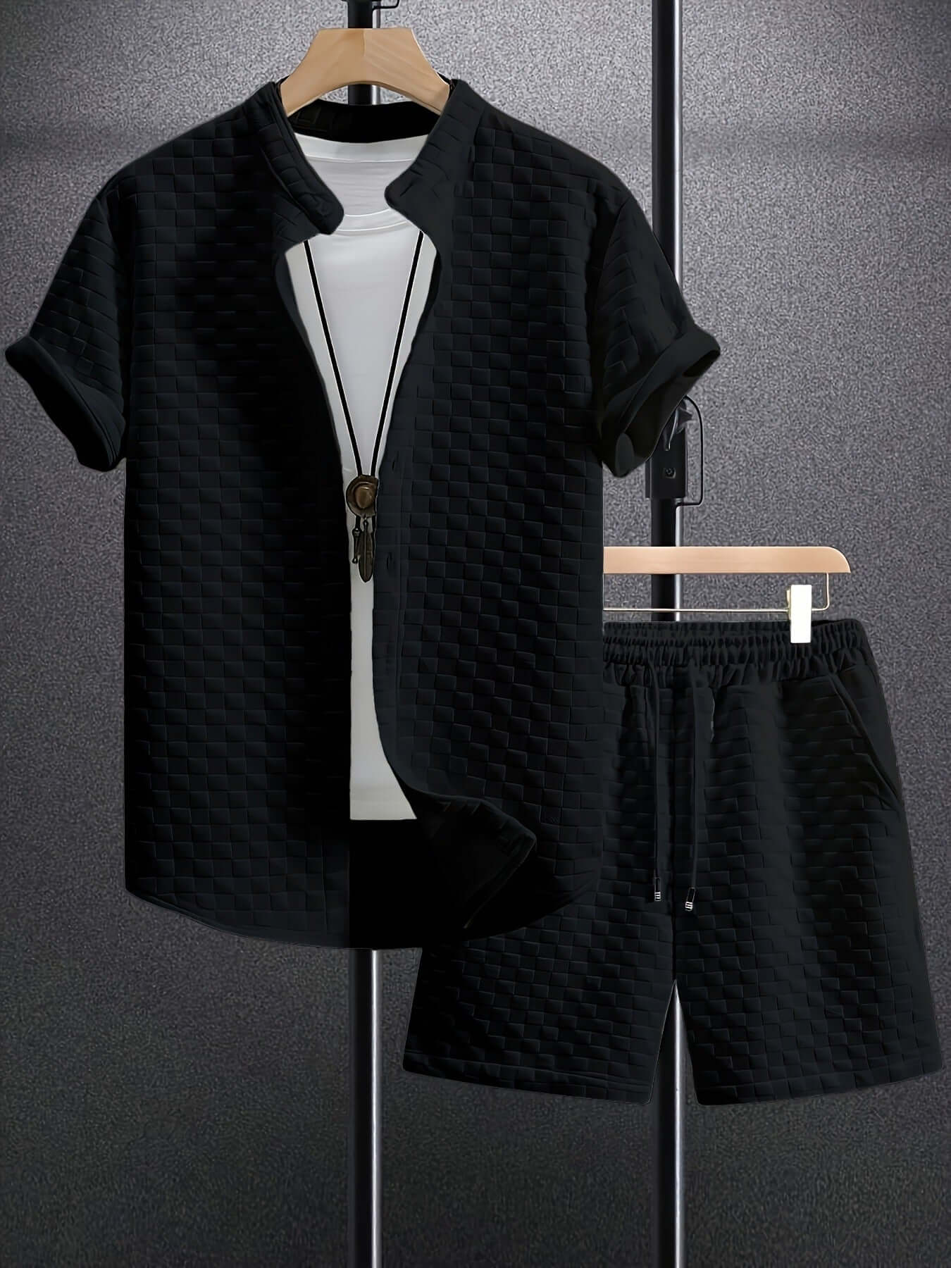Men's Jacquard Casual Short Sleeve Shirt Outfit eprolo