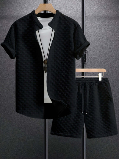 Men's Jacquard Casual Short Sleeve Shirt Outfit eprolo