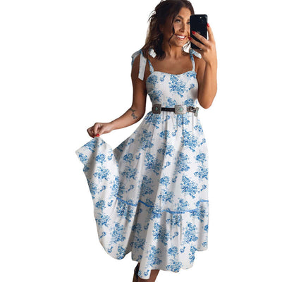 Fashionable All-match Tied Spaghetti-strap Long Dress