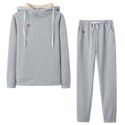 Women's Fleece Leather Seal Long Sleeve Hooded Casual Sports Suit eprolo