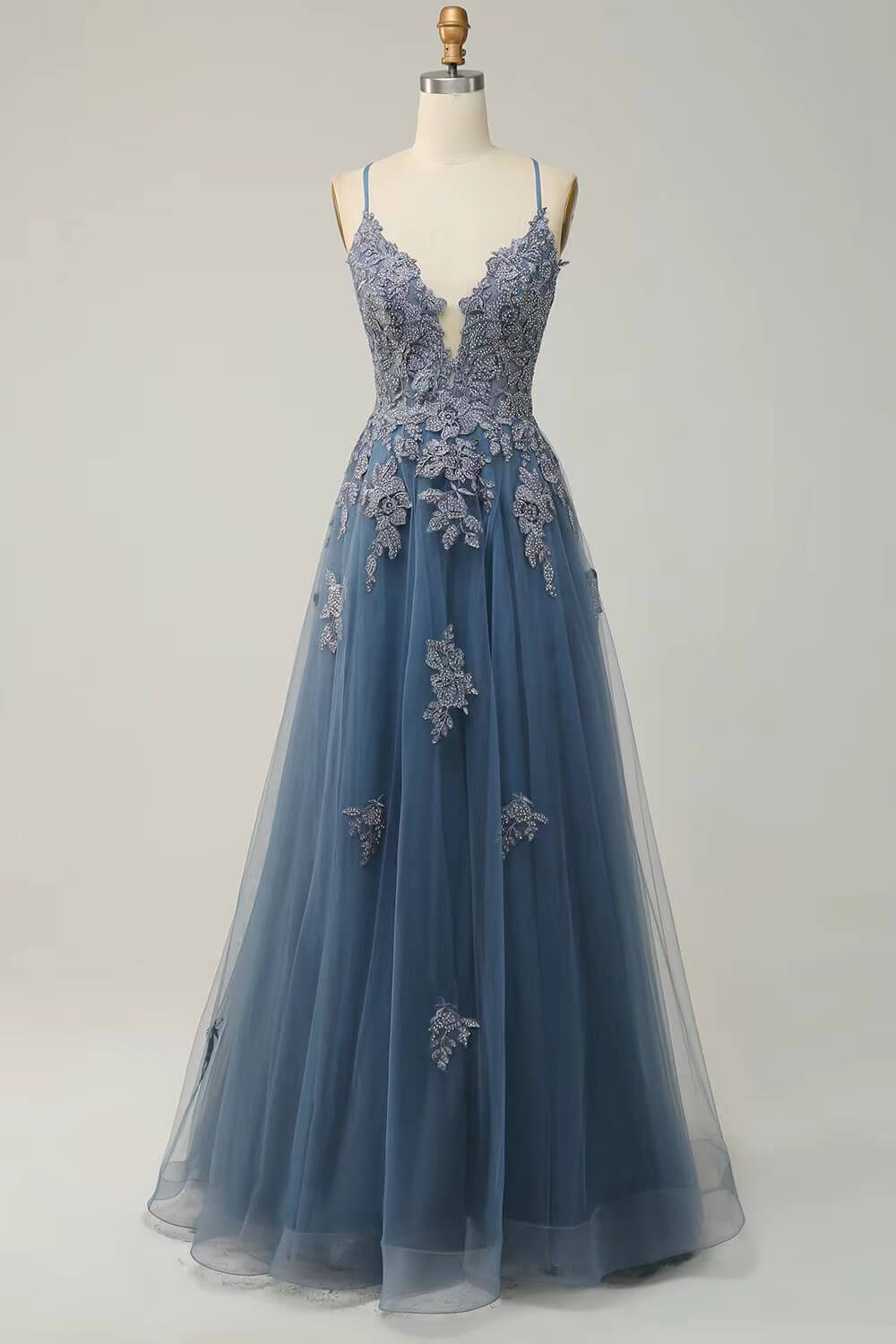 Elegant long evening dress with spaghetti straps