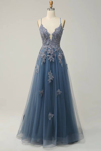 Elegant long evening dress with spaghetti straps