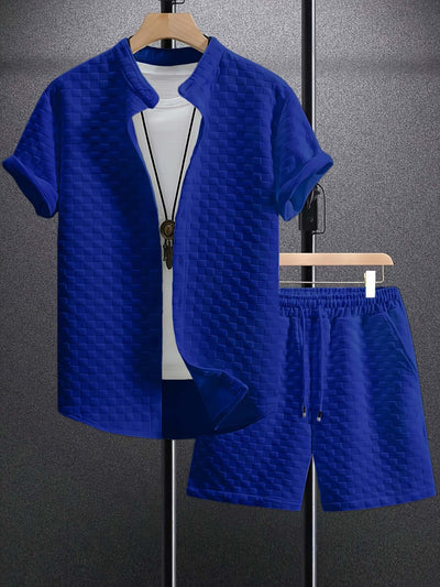 Men's Jacquard Casual Short Sleeve Shirt Outfit eprolo