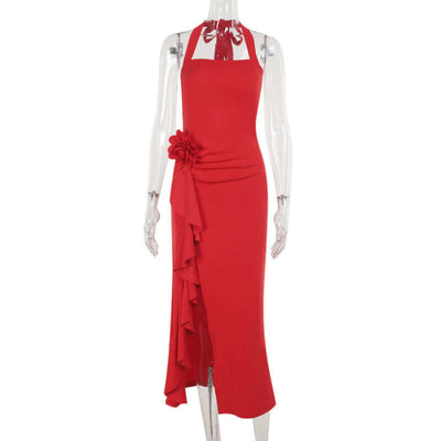 Elegant Slim Three-dimensional Flower Split Dress Astrazona