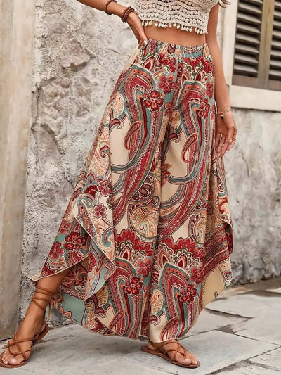 Elegant High Waist Casual Bohemian Vacation Style Wide Leg Pants eprolo