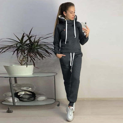 Women's Fleece Leather Seal Long Sleeve Hooded Casual Sports Suit eprolo