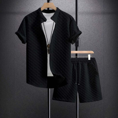 Men's Jacquard Casual Short Sleeve Shirt Outfit eprolo