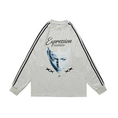 Heavy Pure Cotton Portrait Letter Printed Loose Long Sleeves eprolo