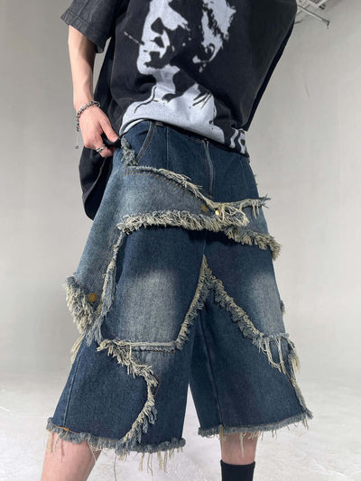 American Retro Frayed Five-pointed Star Denim Shorts Loose eprolo