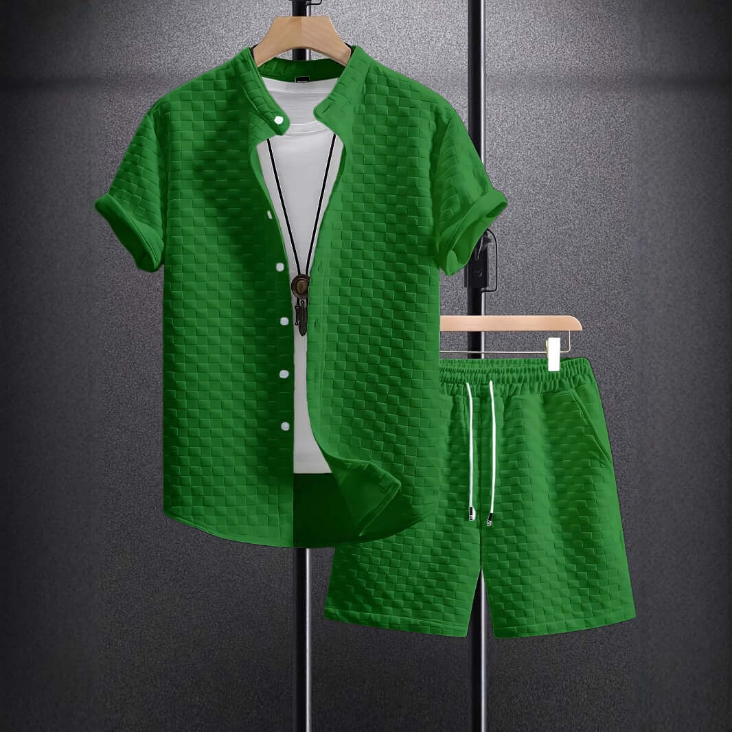 Men's Jacquard Casual Short Sleeve Shirt Outfit eprolo