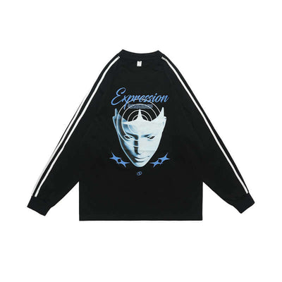 Heavy Pure Cotton Portrait Letter Printed Loose Long Sleeves eprolo