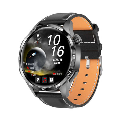 Cross-border WATCH5 PRO Smart Watch in black leather, featuring Bluetooth calling and fitness monitoring functions.