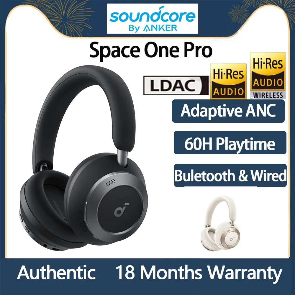 Original Anker Soundcore Space One Pro Headphone Hi-Res LDAC Wireless Bluetooth Gaming Headset Super Fast Charge ANC Foldable Dropshipman
