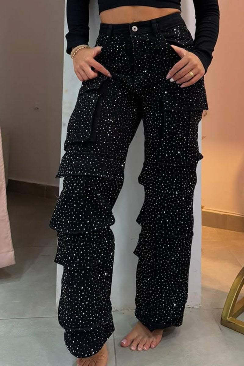Women's Casual Jeans With Pockets And Diamonds Overalls Dropshipman