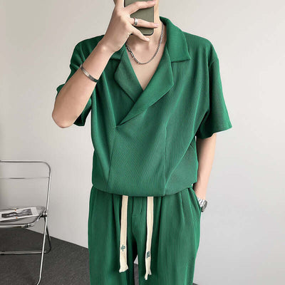 Summer Thin Ice Silk Shirt Outfit Men's Leisure Sports Two-piece Set eprolo