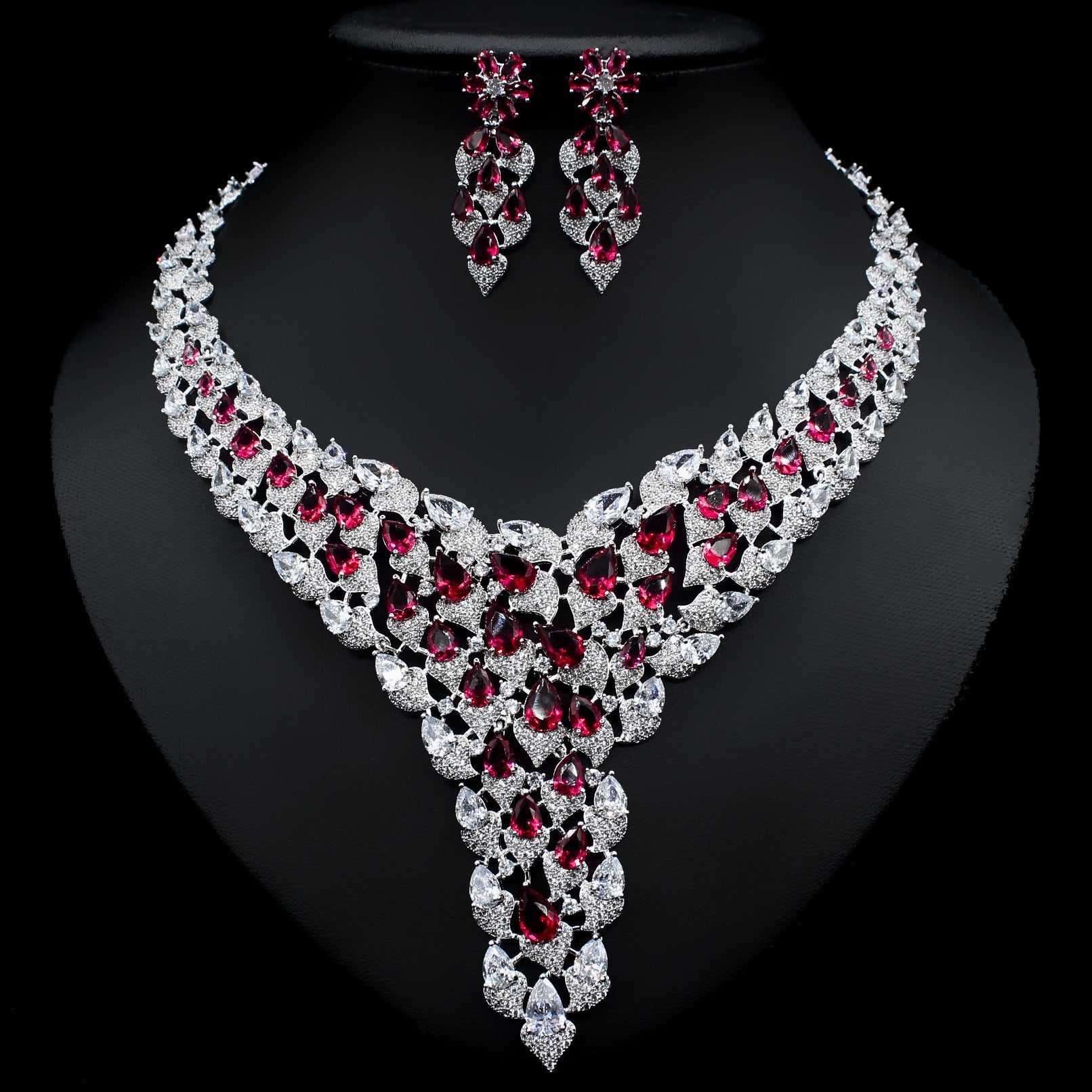 Full Diamond Exaggerated Fashion Necklace Earrings eprolo