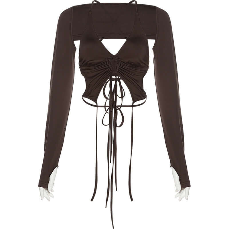 French Hot Girl Style Sexy Hollow Drawstring Halter Neck eprolo