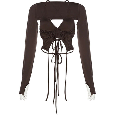 French Hot Girl Style Sexy Hollow Drawstring Halter Neck eprolo