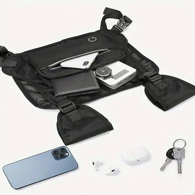 Adjustable reflective chest bag vest with breathable mesh for running and cycling