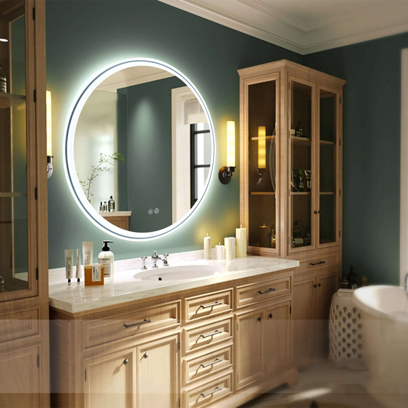 Bathroom Mirror Black Twin Star Dual Light Strip Circular 60cm eprolo