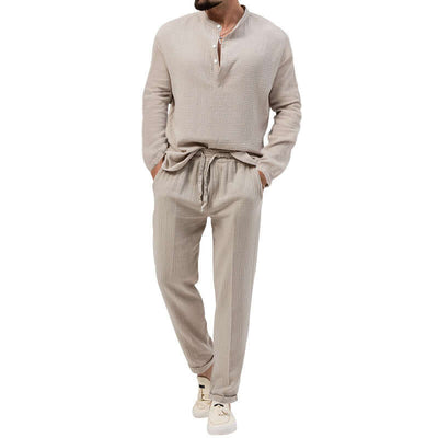 Solid Color Casual T-shirt Long Sleeve Shirt Trousers Suit eprolo