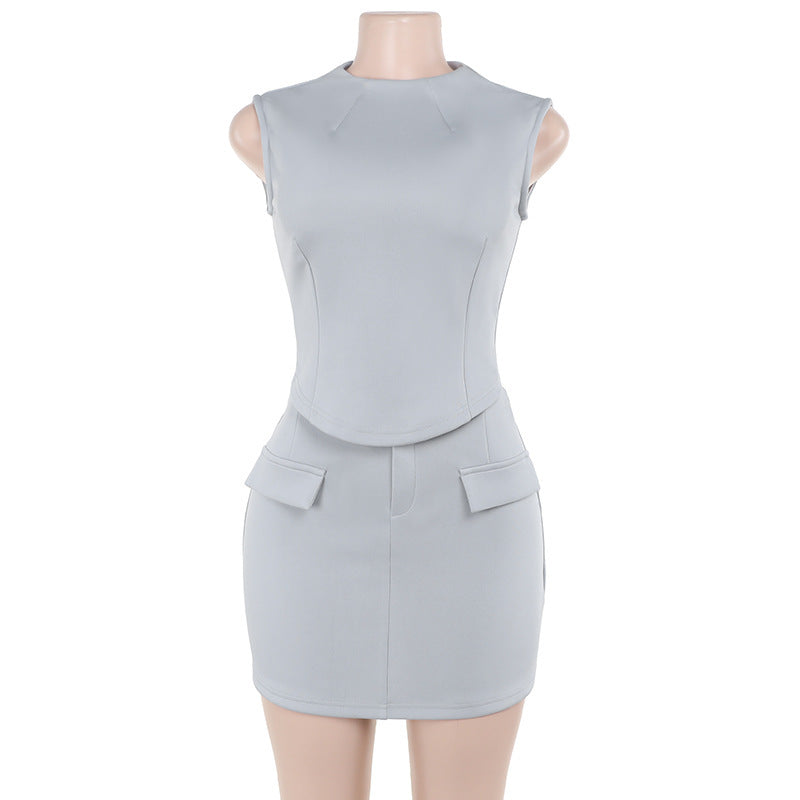 Women's Fashion Bag Cover Top Mid-length Dress Set eprolo