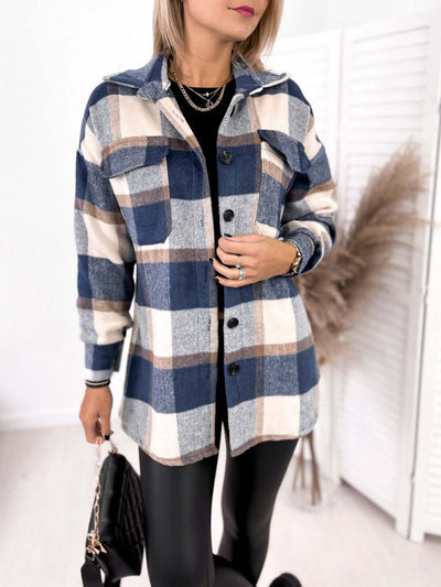 Long-sleeved Single-breasted Plaid Print Shirt Collar Woolen Jacket eprolo