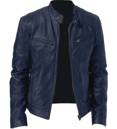 Men's Zip Cardigan PU Leather Jacket With Stand Collar eprolo