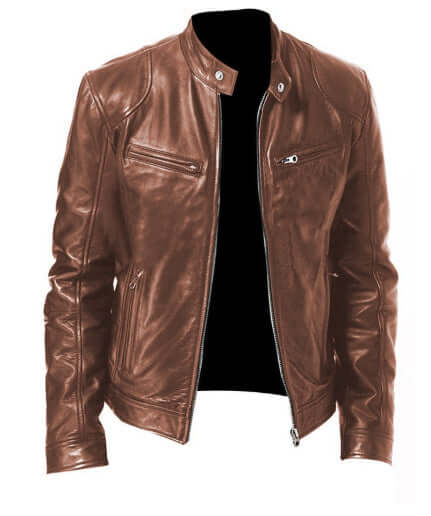 Men's Zip Cardigan PU Leather Jacket With Stand Collar eprolo