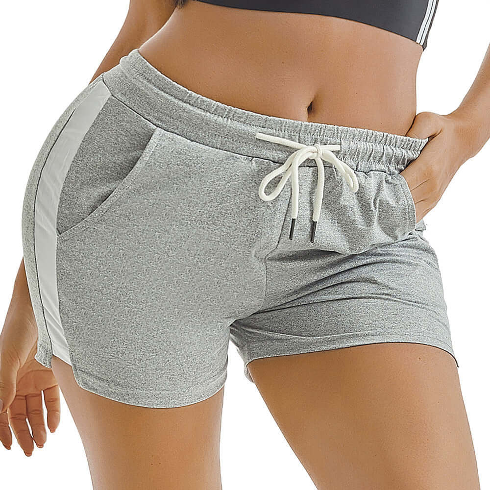 Women's drawstring workout shorts for gym, running, and cycling