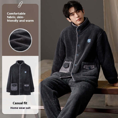 Men's Pajamas Plus Size Long Sleeve Warm Loungewear Suit eprolo