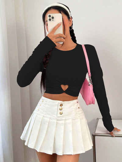 Women's Heart and Circle Print Long Sleeve T-shirt – Slim Fit, Round Neck